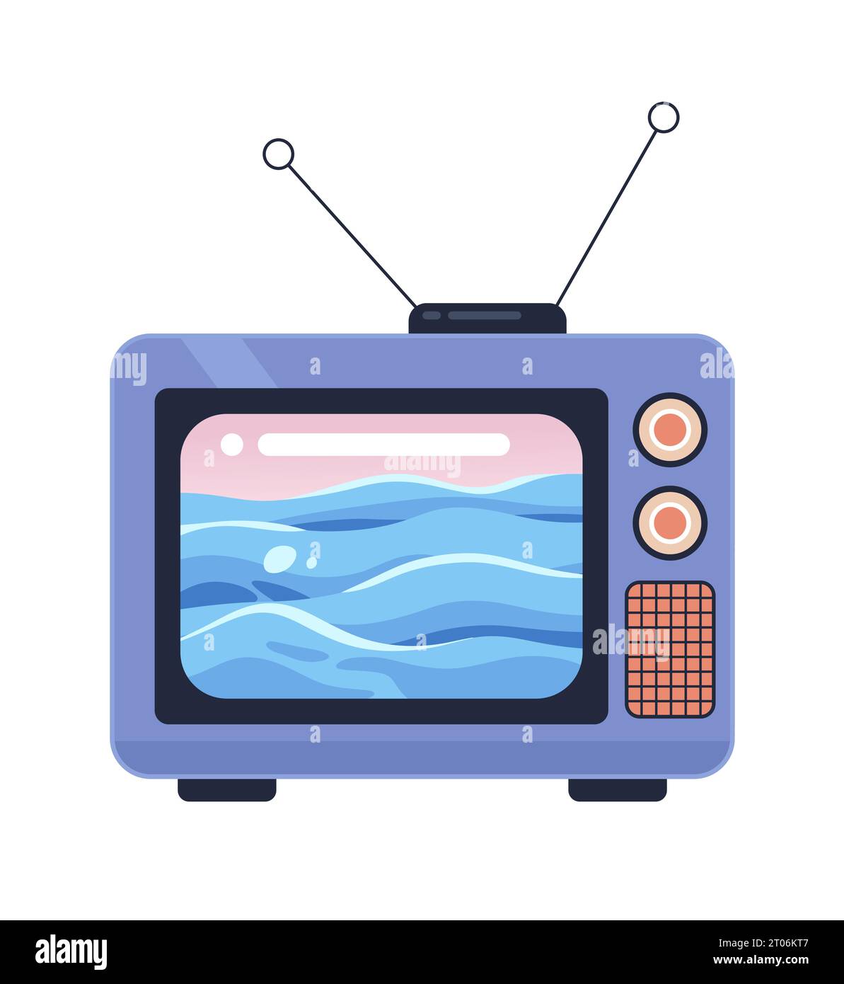 Waves ocean on old tv vintage 2D cartoon object Stock Vector Image