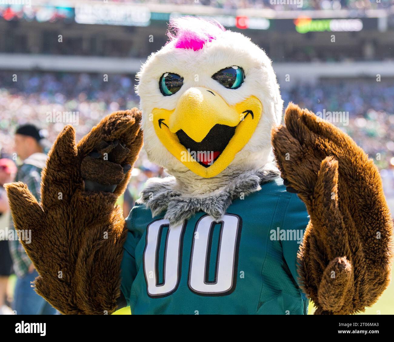 Air Swoop, Philadelphia Eagles inflatable mascot, poses for a photo.