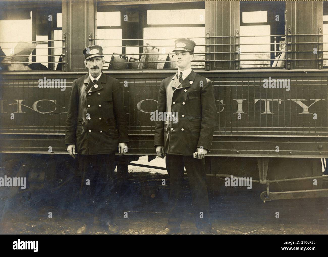 Train Conductors early 1900s, Vintage Train Conductors Stock Photo