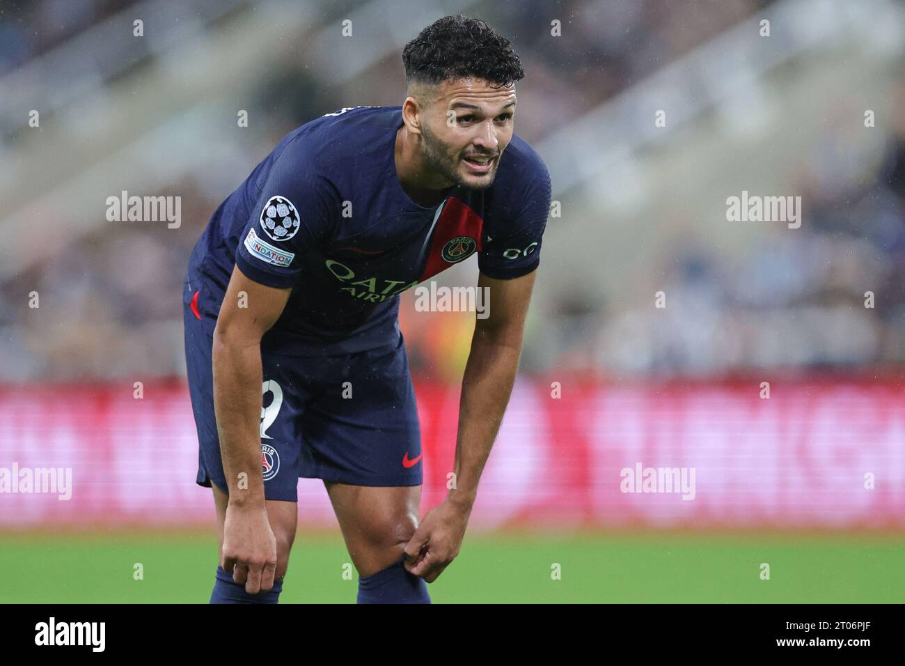 Gonçalo Ramos #9 of Paris Saint-Germain during the UEFA Champions League match Newcastle United vs Paris Saint-Germain at St. James's Park, Newcastle, United Kingdom, 4th October 2023  (Photo by Mark Cosgrove/News Images) Stock Photo