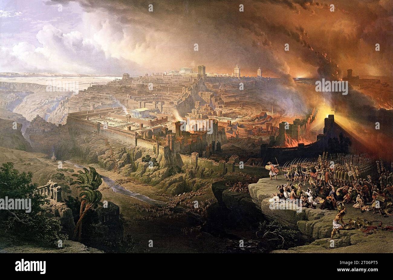 THE SIEGE AND DESTRUCTION OF JERUSALEM IN AD 70 by Scottish artist David Roberts (1796-1864)  painted in in 1850 Stock Photo