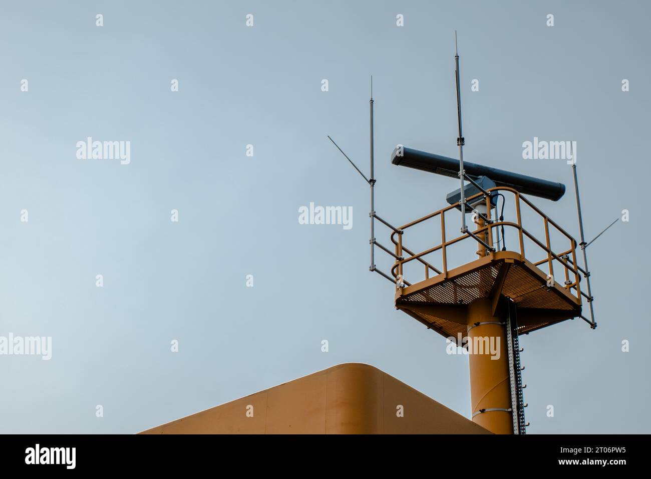 COASTAL SURVEILLANCE radar system. The Marine radar on tower Stock
