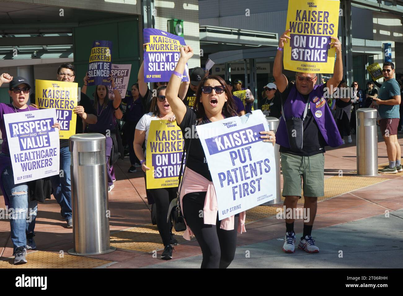 Baldwin Park, USA. 4th Oct, 2023. Healthcare workers protest outside a