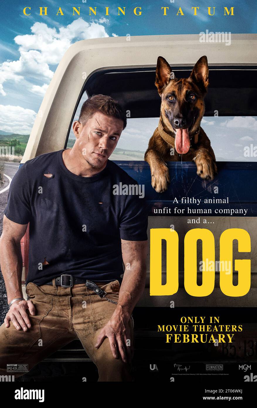 Dog (2022) directed by Reid Carolin and Channing Tatum and starring Channing Tatum, Ryder McLaughlin and Aavi Haas. Two former Army Rangers are paired against their will on the road trip of a lifetime. Briggs (Channing Tatum) and Lulu (a Belgian Malinois) race down the Pacific Coast to get to a fellow soldier's funeral on time. US one sheet poster.***EDITORIAL USE ONLY*** Credit: BFA / Metro-Goldwyn-Mayer Stock Photo