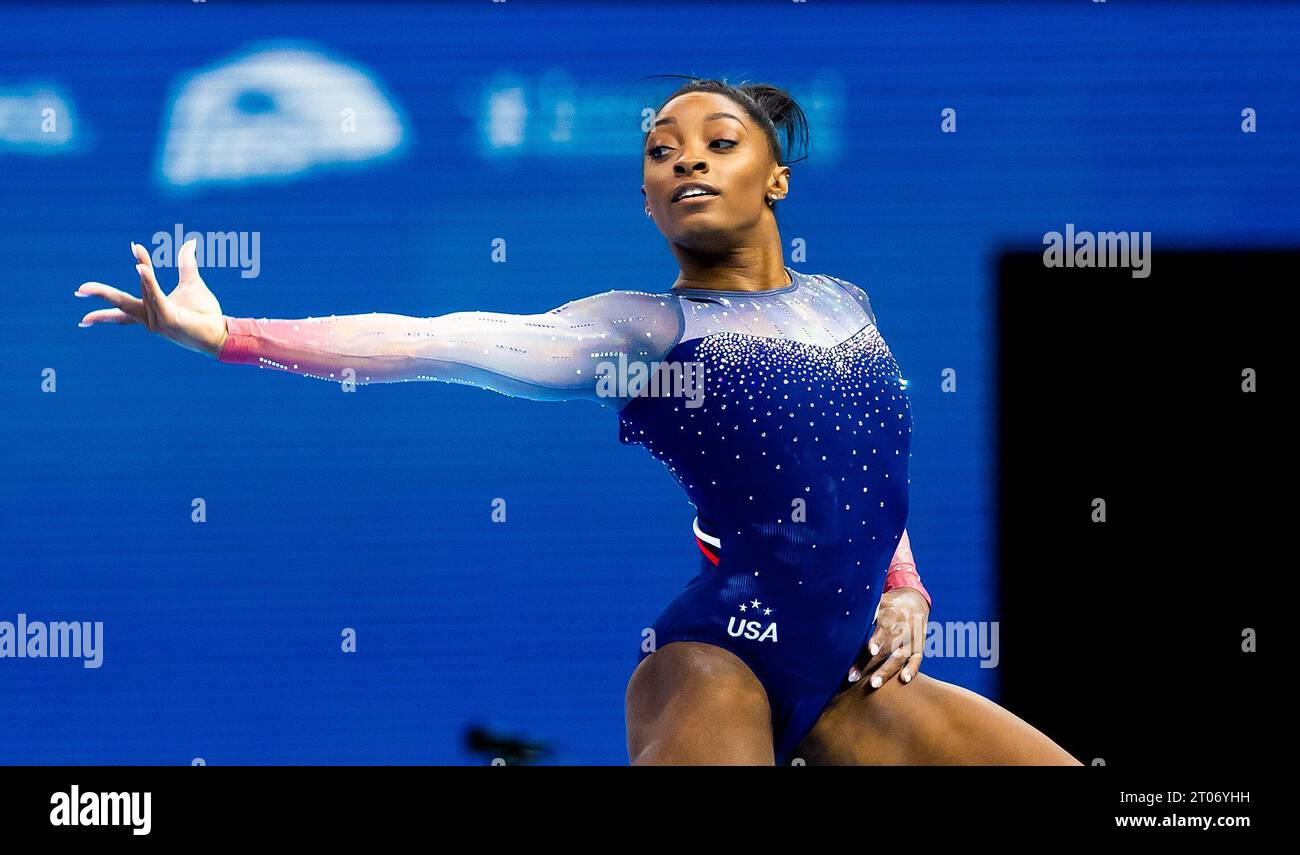 ANTWERP Gymnast Simone Biles in action during the team final at the