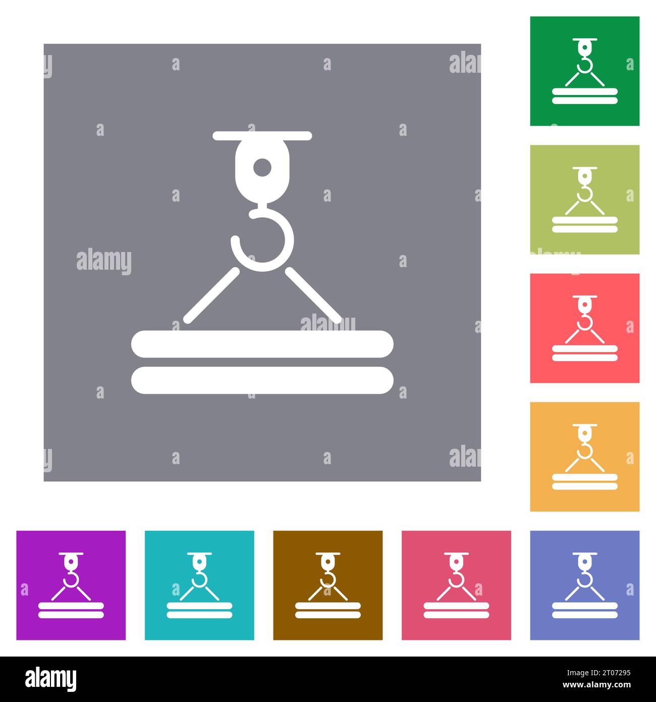 Construction crane and freight flat icons on simple color square backgrounds Stock Vector