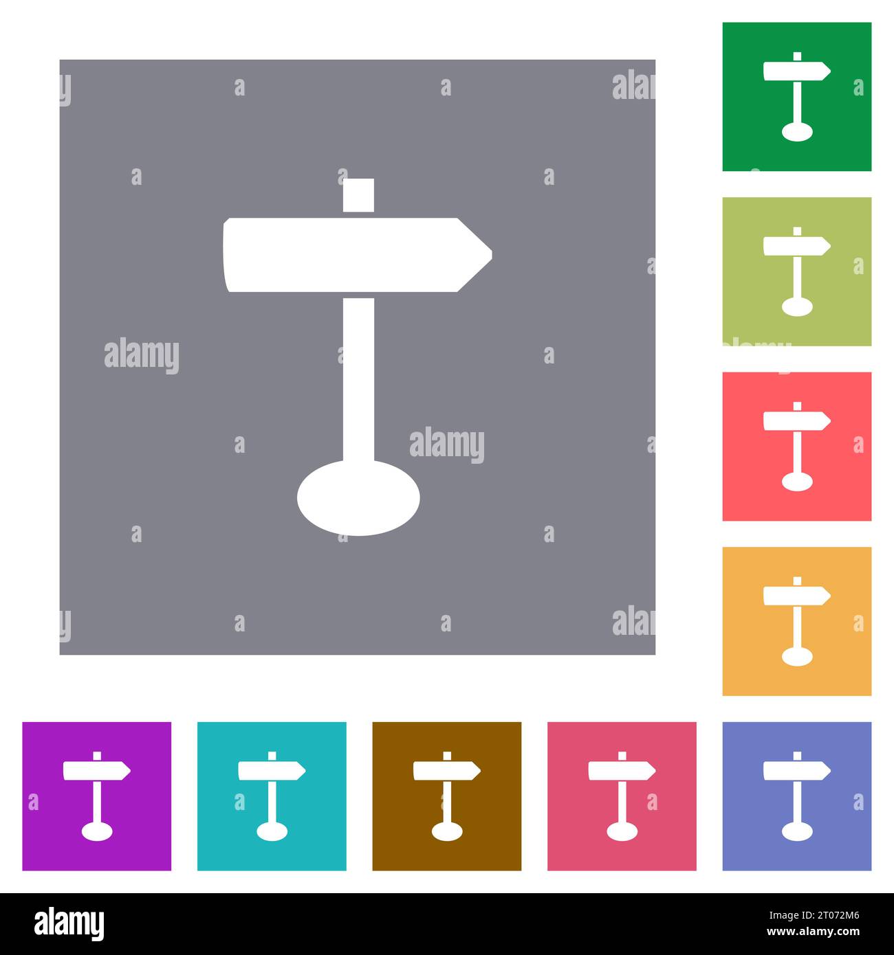 Blank arrow sign post solid flat icons on simple color square backgrounds Stock Vector