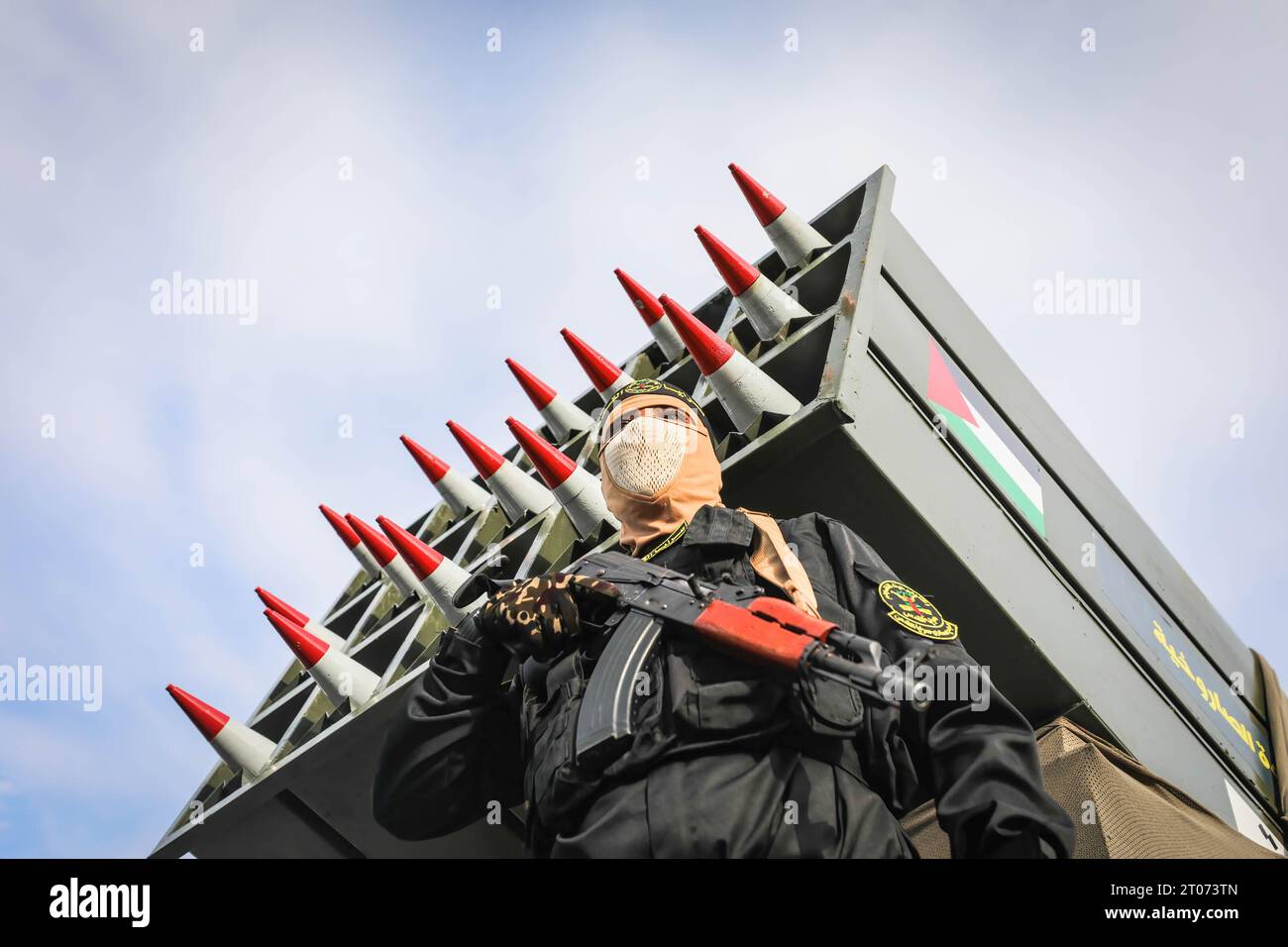 Gaza, Palestine. 04th Oct, 2023. Military vehicle carrying rocket launchers of the Islamic Jihad movement seen during an anti-Israel military parade marking the 36th anniversary of the movement's foundation in Gaza City Credit: SOPA Images Limited/Alamy Live News Stock Photo