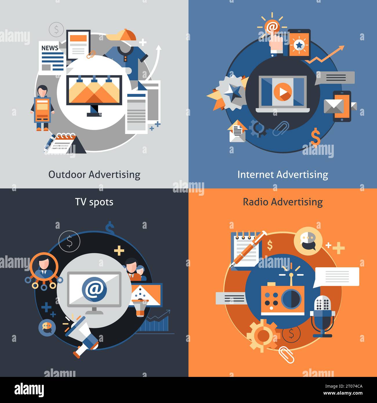 Advertising design concept set with outdoor marketing internet tv spots ...