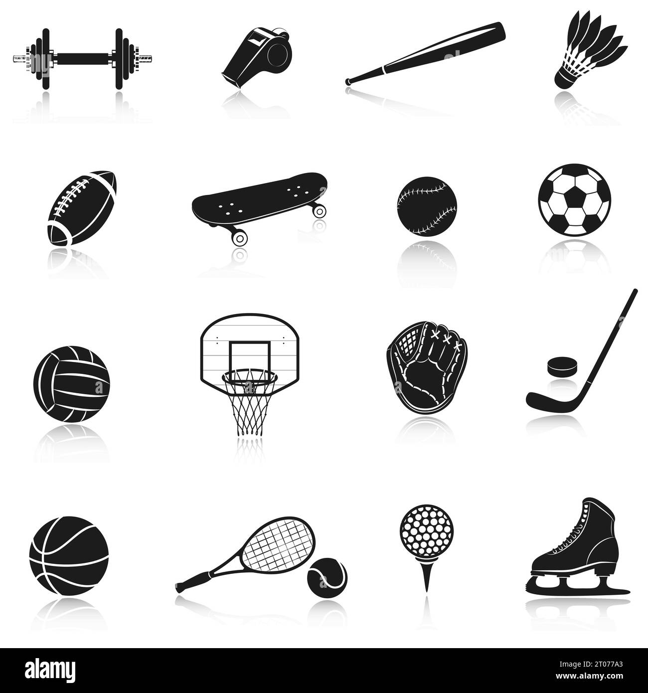 Sport equipment decorative icons set with dumbbell whistle baseball bat