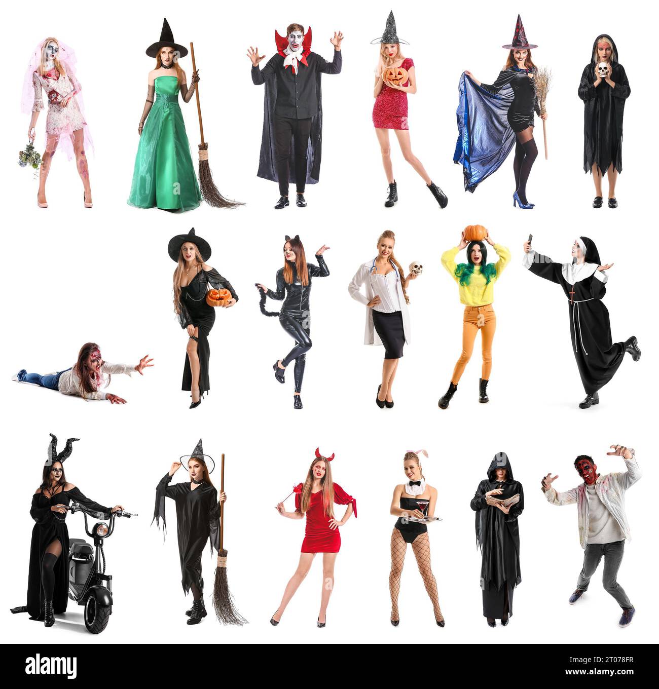 Set of people in Halloween costumes on white background Stock Photo Alamy