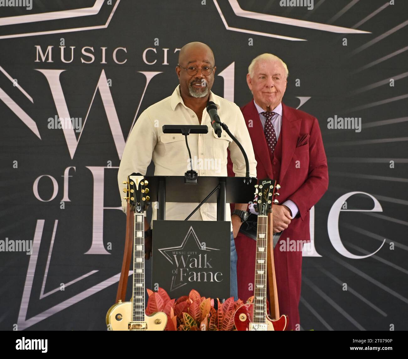 Nashville, USA. 04th Oct, 2023. Darius Rucker and Ric Flair at the 2023 Music City Walk of Fame Induction Ceremony held at the Music City Walk of Fame on October 4, 2023 in Nashville, TN. © Tammie Arroyo/AFF-USA.com Credit: AFF/Alamy Live News Stock Photo