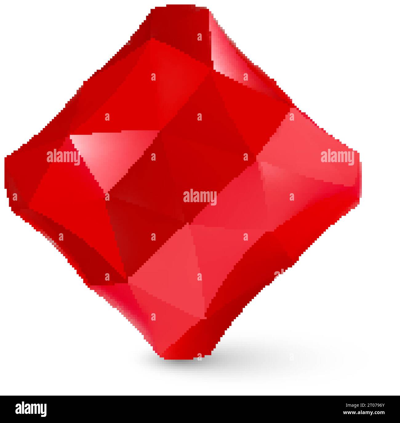 Low Poly Cubical Object, Geometric Wireframe Shape, or Red Crystal Polyhedron with Shadow Effect on White Background Stock Vector