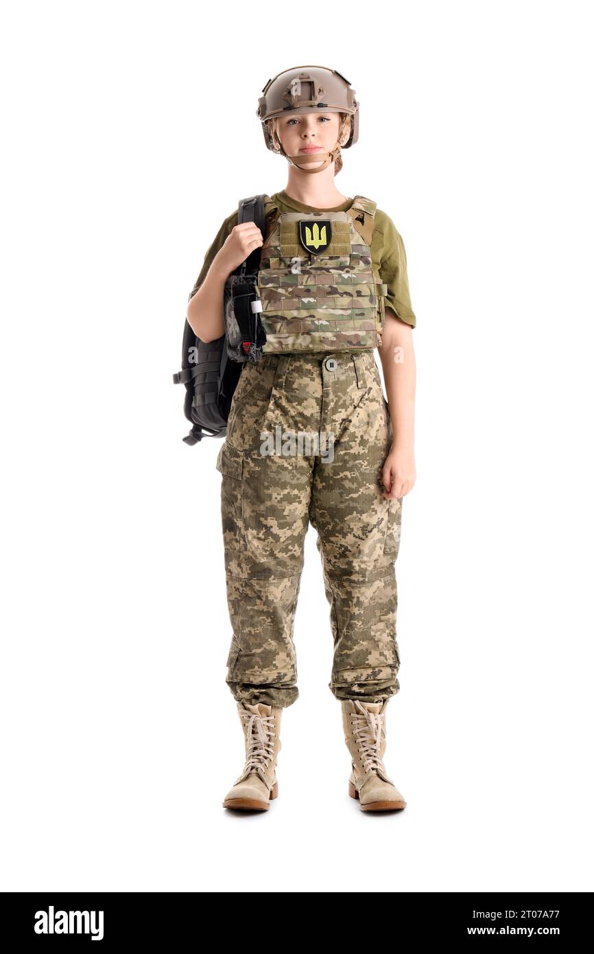 Young female soldier isolated on white Stock Photo - Alamy