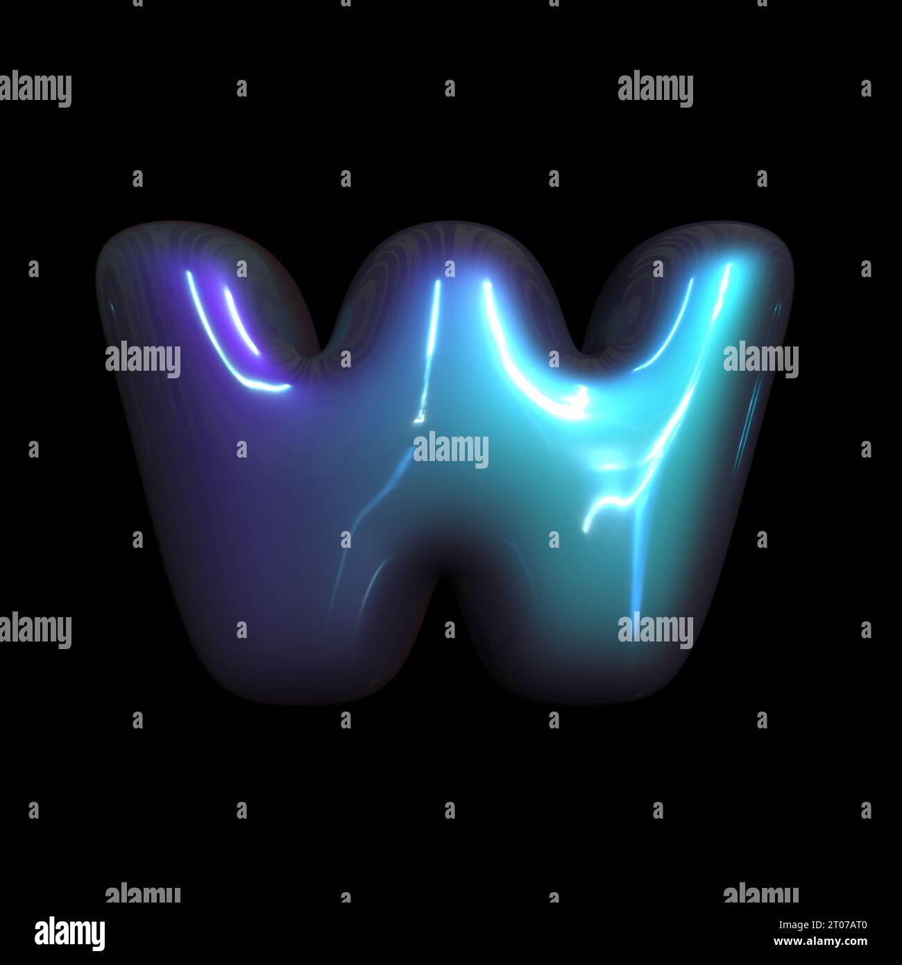 metaverse letter W - Lower-case 3d futuristic font - Suitable for technology, cyberspace or science related subjects Stock Photo