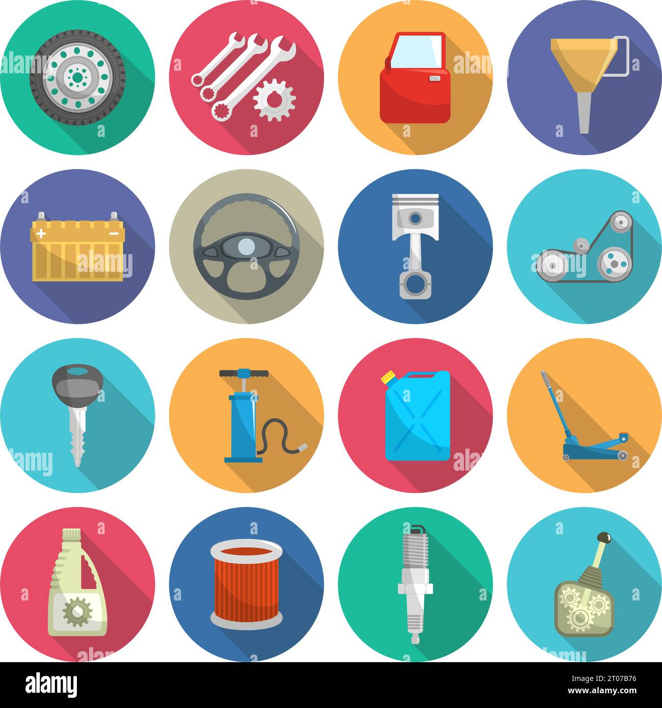 Car service maintenance flat icon set isolated vector illustration Stock Vector