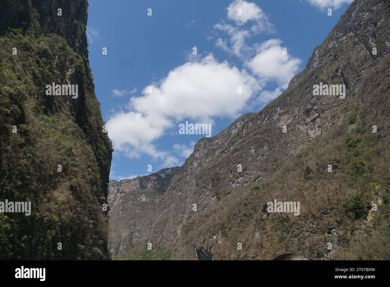 Sky, clouds, sumidero canyon, mountain, cliffs, vegetation at chiapas, mexico Stock Photo
