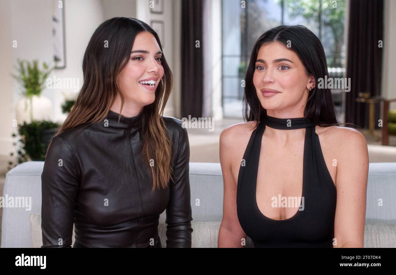 USA. Kylie Jenner and Kendall Jenner in a scene from the (C)Hulu new  reality show: The Kardashians - Season 4 (2023) . Plot: Follows the  Kardashian family as they celebrate new ventures