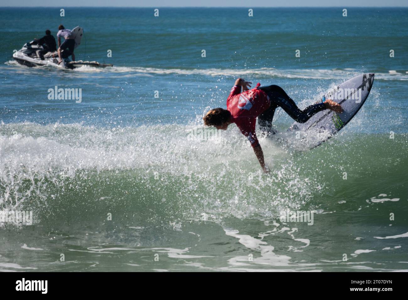 Jackson Dorian, young Hawaiian surfing talent and son of legendary Shane Dorian, during Quiksilver Festival celebrated in Capbreton, Hossegor and Seig Stock Photo