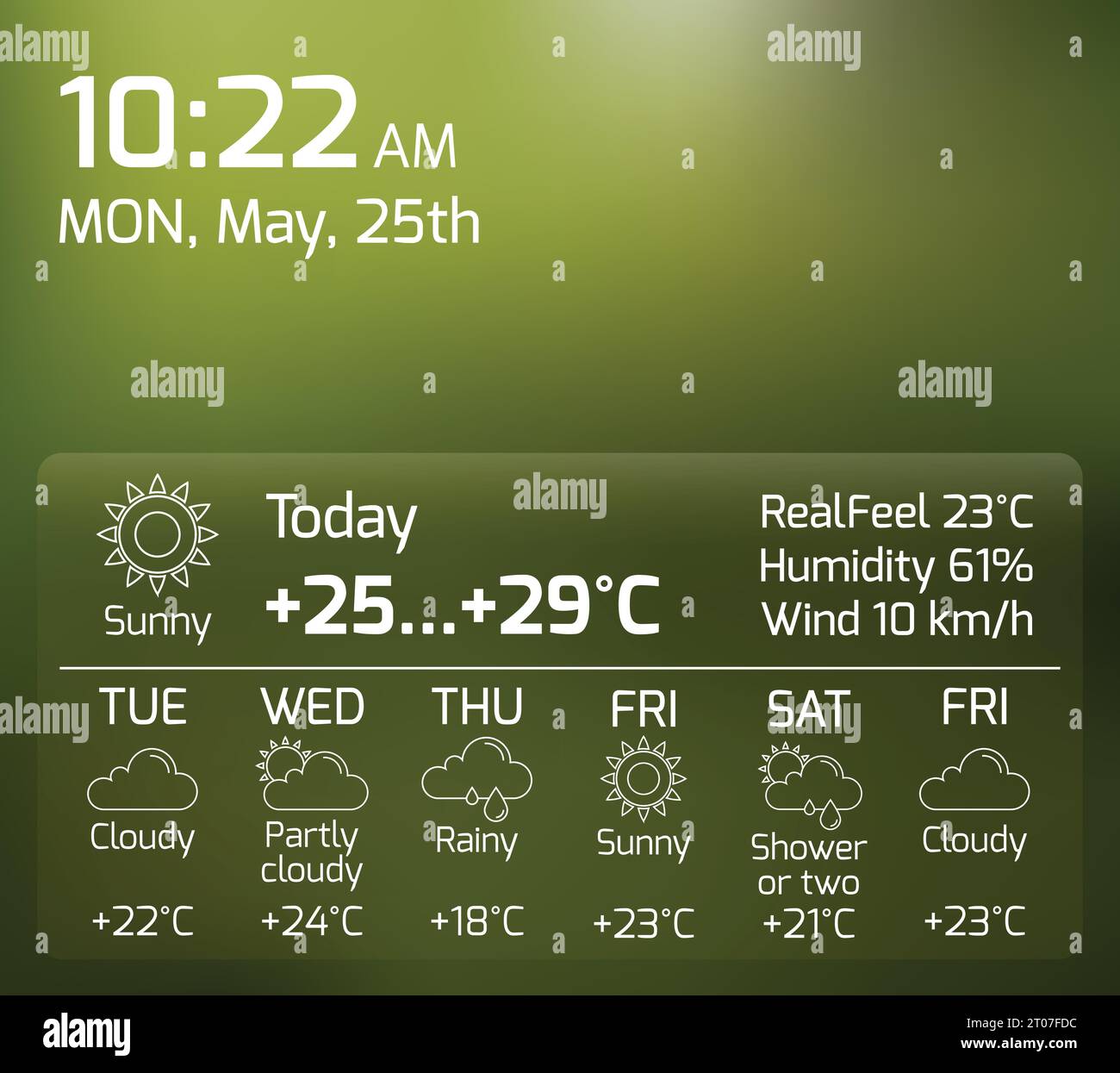 Today weather weekly forecast widget text and symbol interface with ...