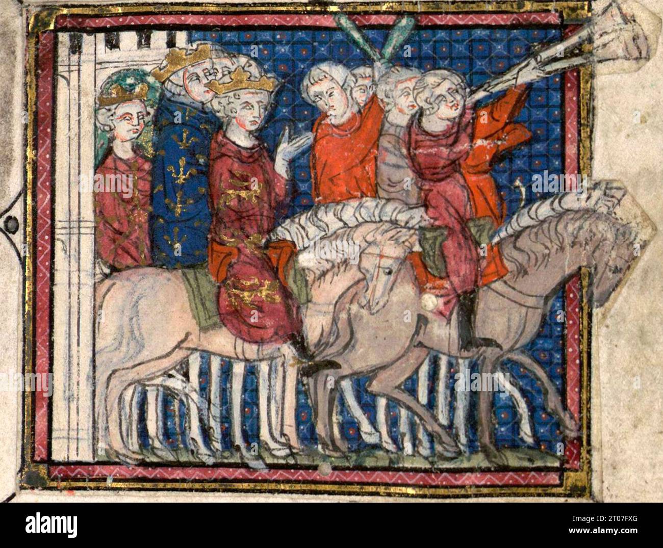 King Edward II (third from the left) hunting with Philip IV, 1300s Stock Photo