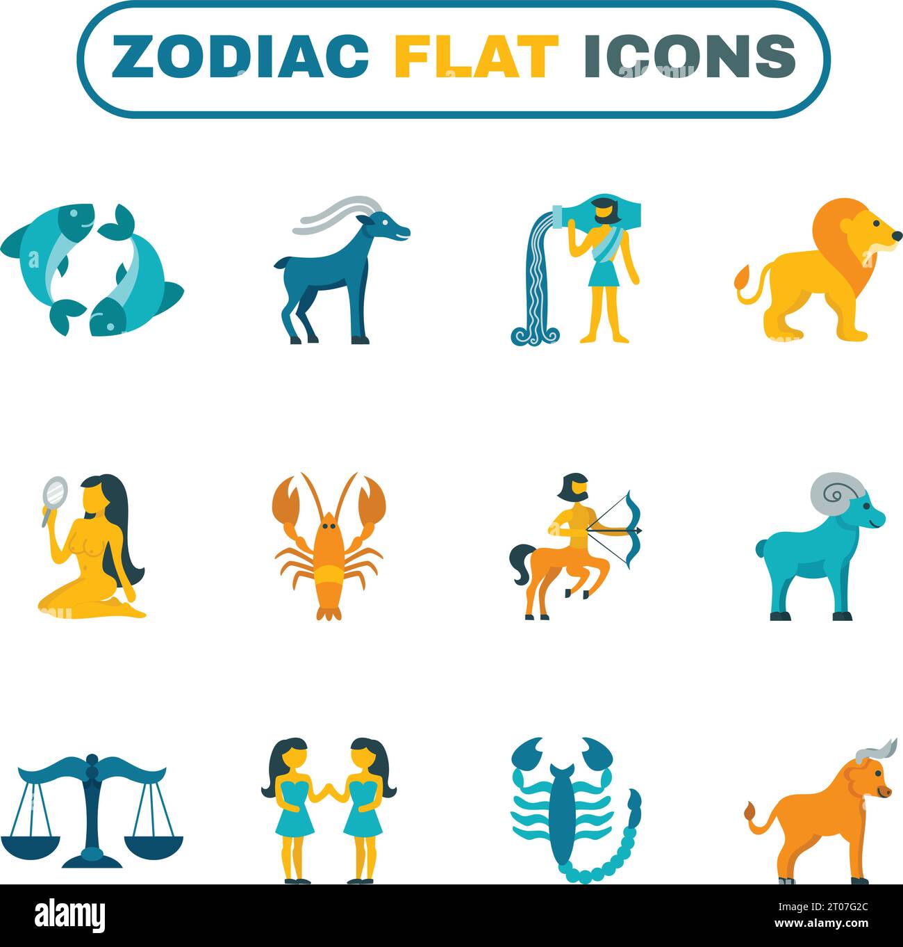 Zodiac constellation and astrology symbols icon flat set isolated ...
