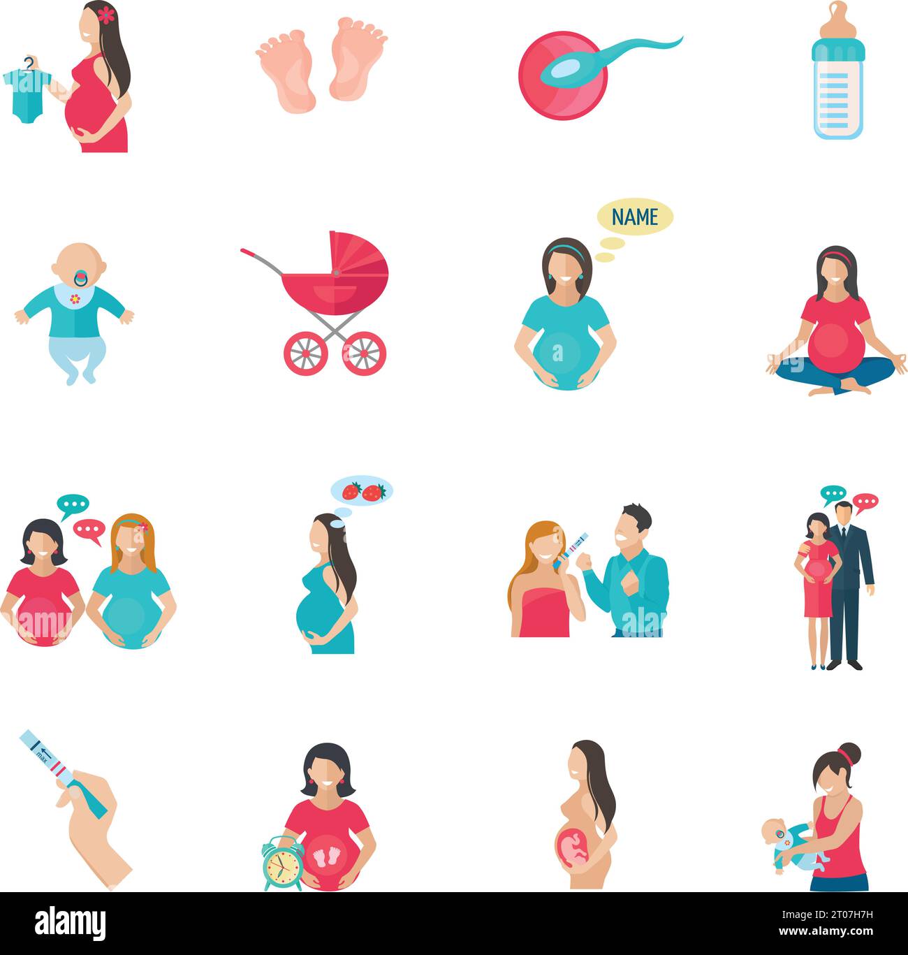 Pregnancy reproduction and childbirth icons flat set isolated vector ...