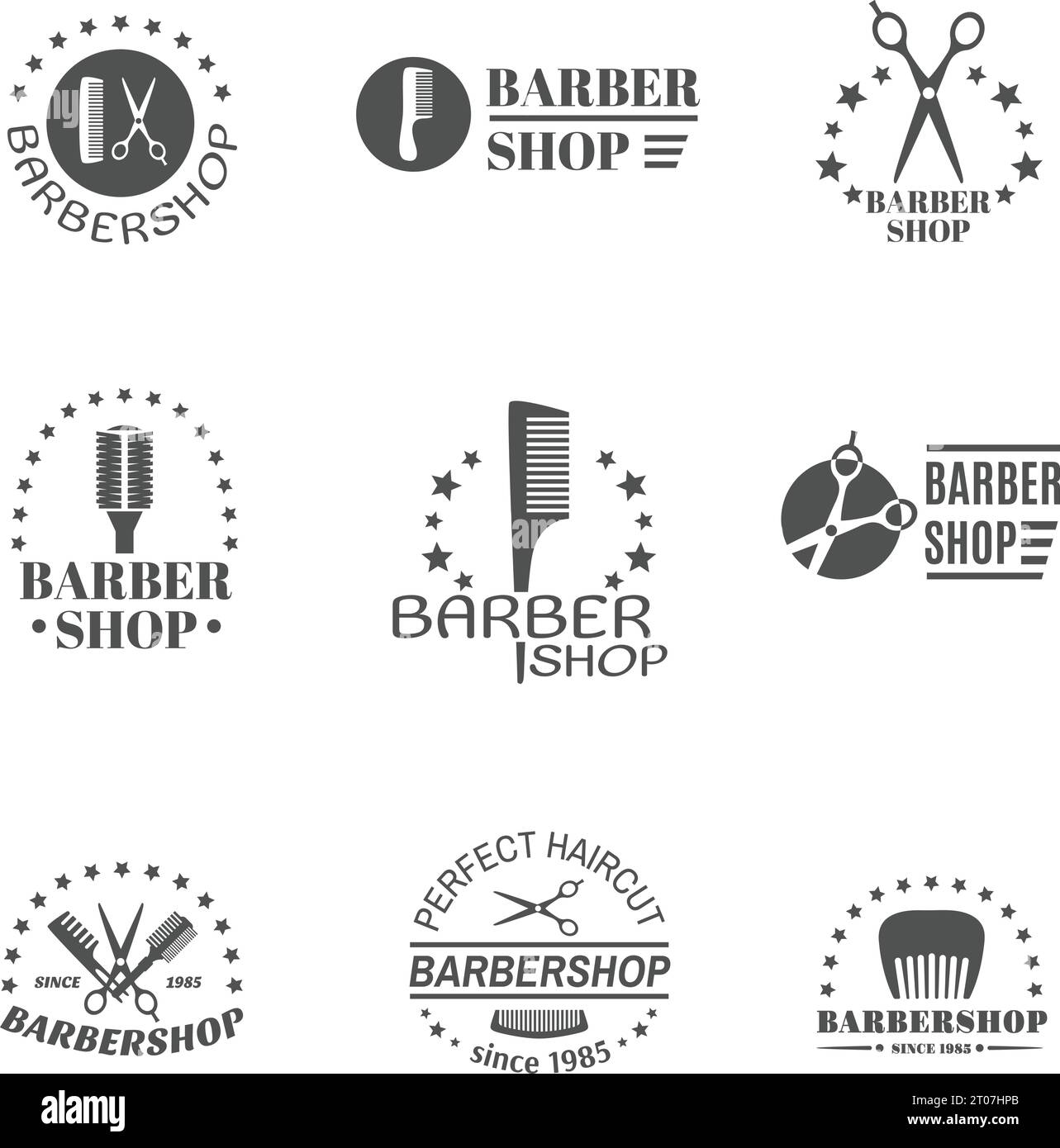 Premium quality barber shop black label set isolated vector