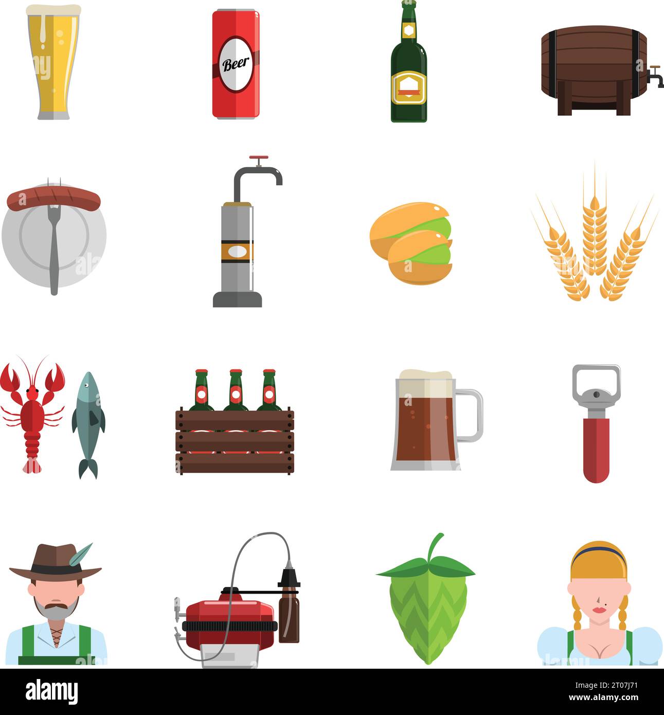 Beer festival Oktoberfest symbols icons flat set isolated vector ...