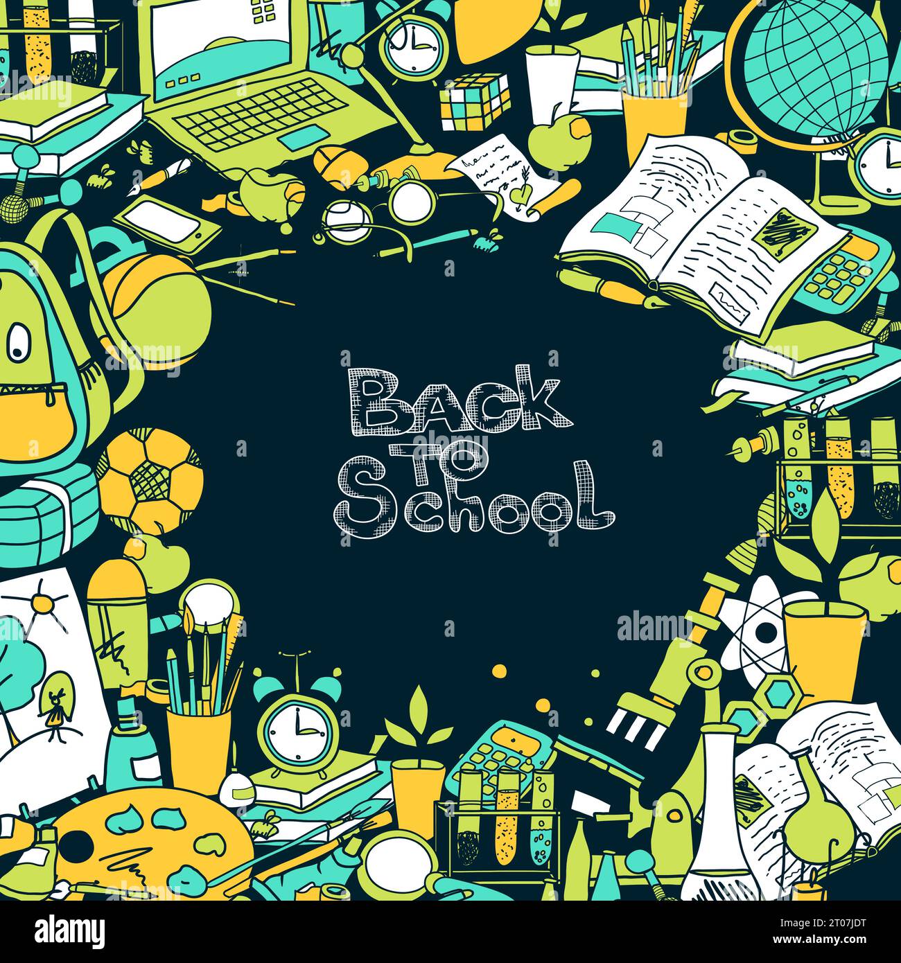 Back to school frame with hand drawn education elements vector ...