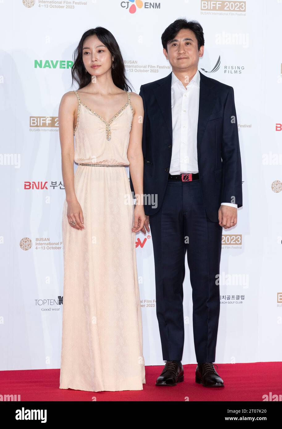 Busan, South Korea. 4th Oct, 2022. (L to R) South Korean actors Jeon So-nee and Min Young-keun, arrives red carpet opening ceremony of during the 28th Busan International Film Festival at Busan Cinema Center in Busan, South of Seoul, South Korea on October 4, 2023. (Photo by: Lee Young-ho/Sipa USA) Credit: Sipa USA/Alamy Live News Stock Photo