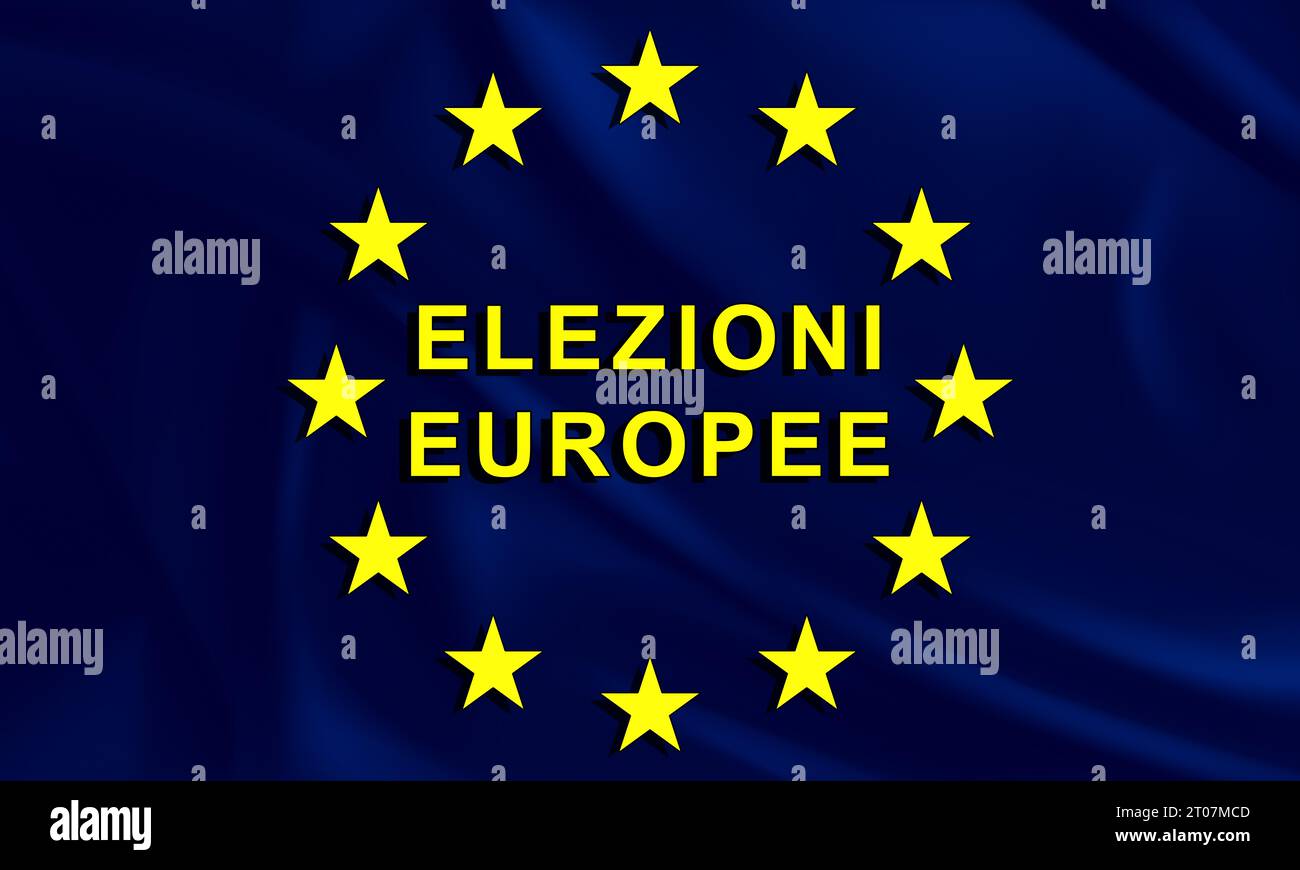 European elections, in Italy with text logo and Italian flag and logo of Europe and the States of Europe. euro zone, political elections. Stock Photo