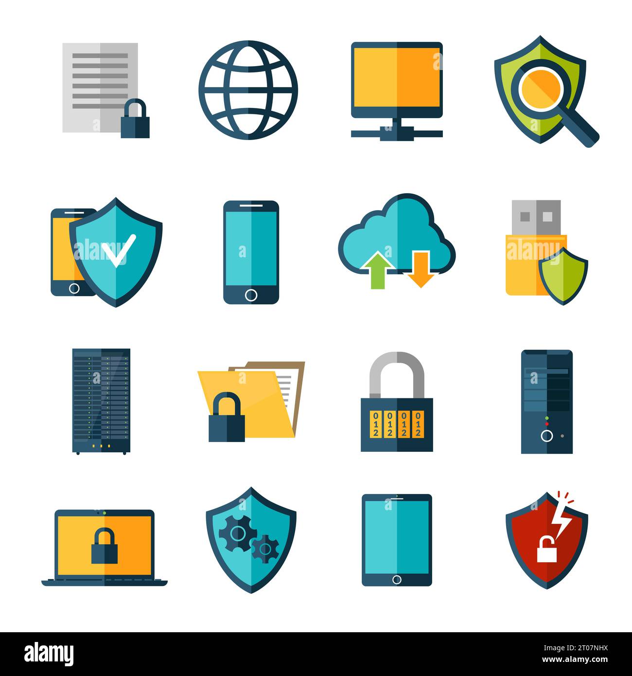 Data protection database safe access online security icons set isolated vector illustration Stock Vector
