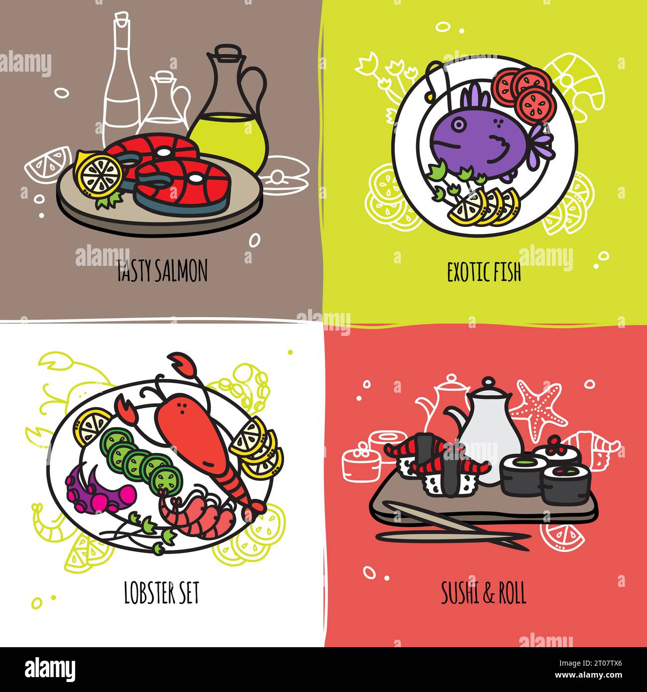 Seafood design concept set with salmon exotic fish lobster set sushi