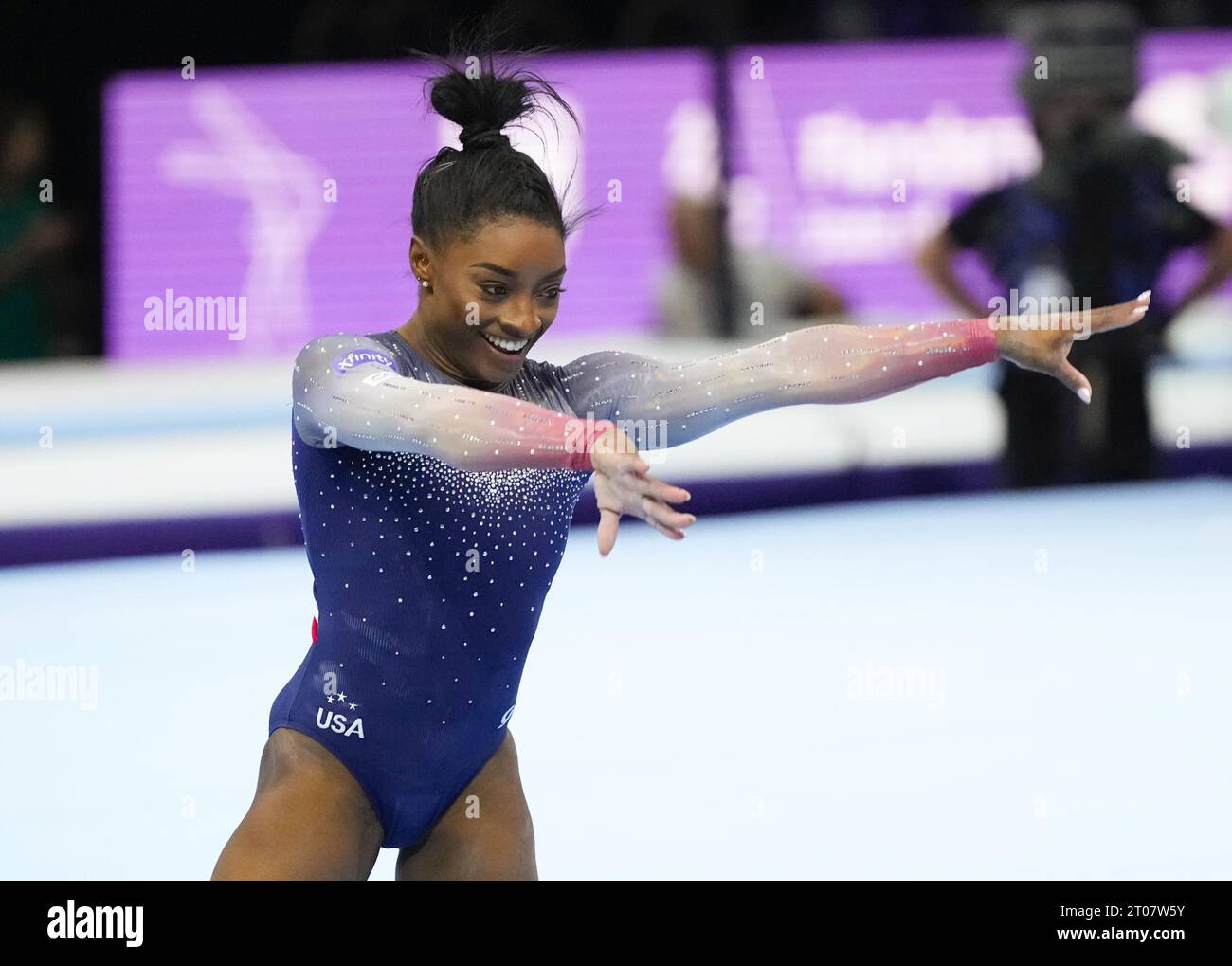 Simone Biles of the United States performs her floor exercise routine ...