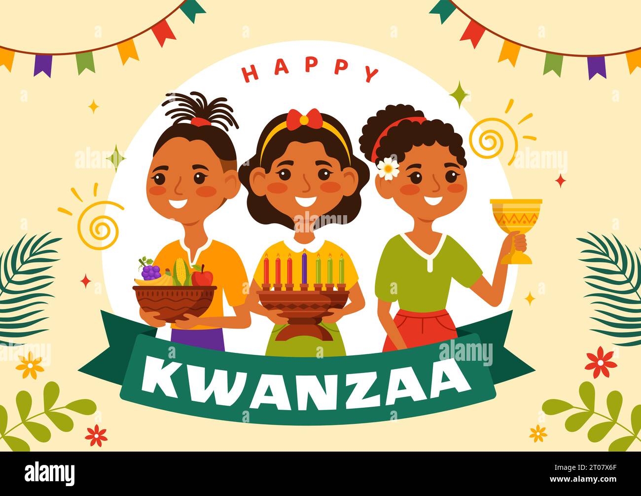Happy Kwanzaa Vector Illustration with Mazao, Zawadi, Mkeka, Kinara