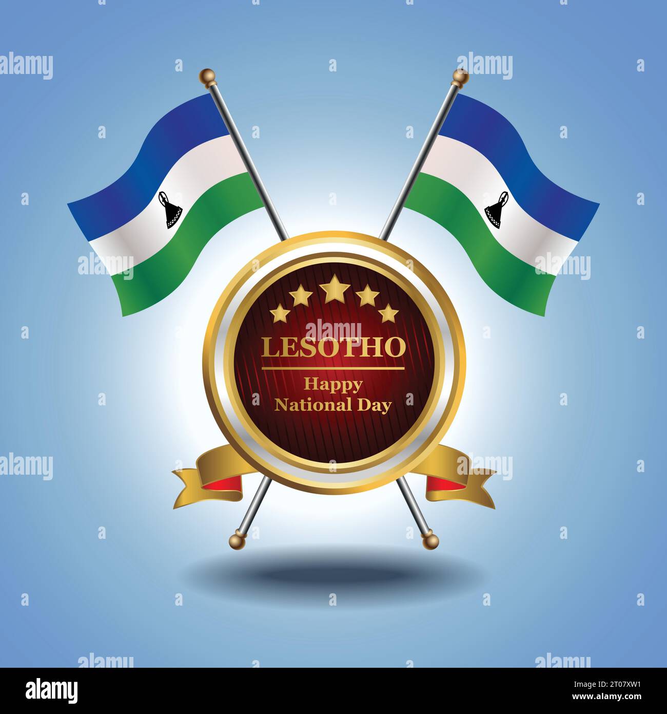 Small National flag of Lesotho on Circle With garadasi blue background Stock Vector
