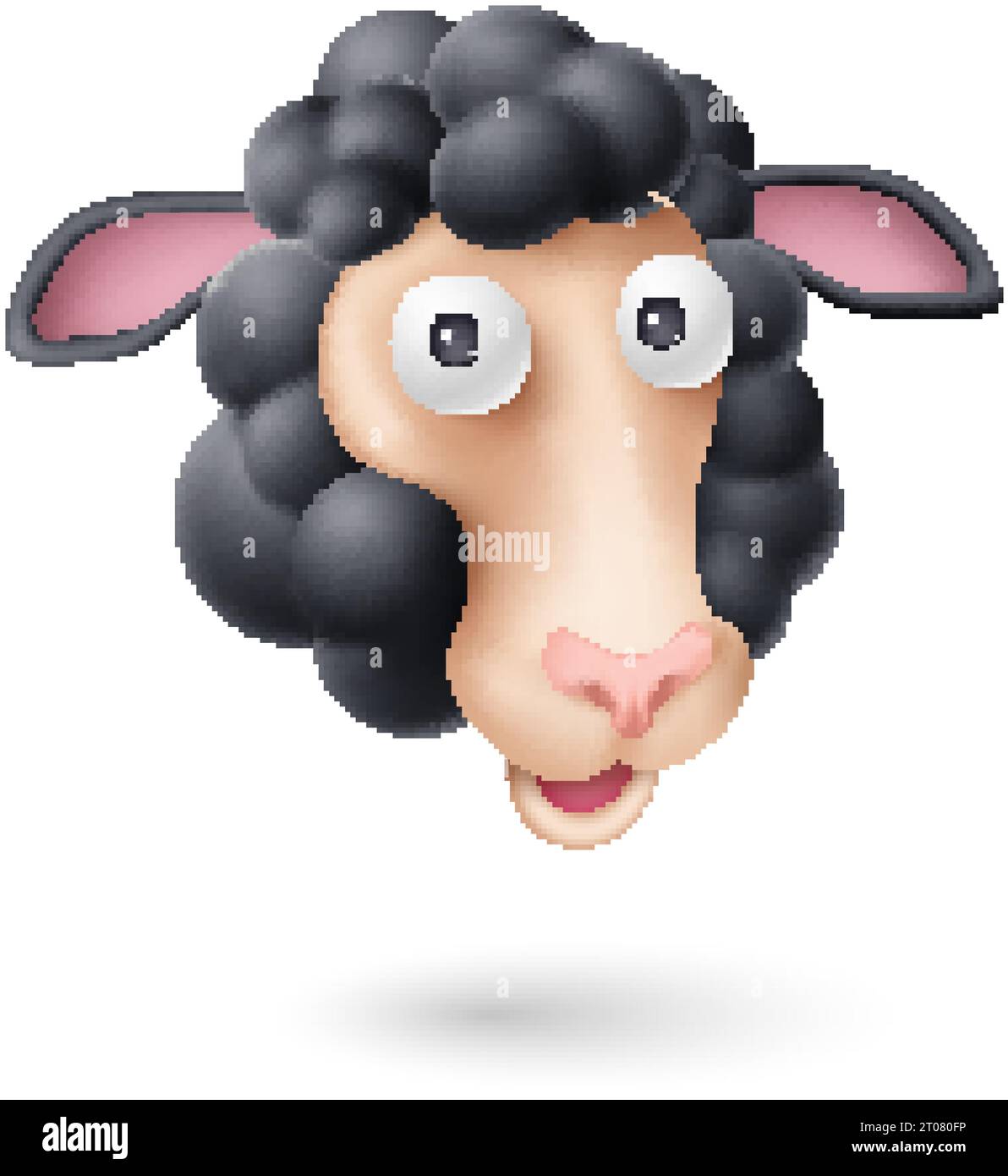 Black Ram Head with Curls. Funny Sheep or Ram on White Background. Cartoon Illustration for Funny Animals for Kids Book Stock Vector