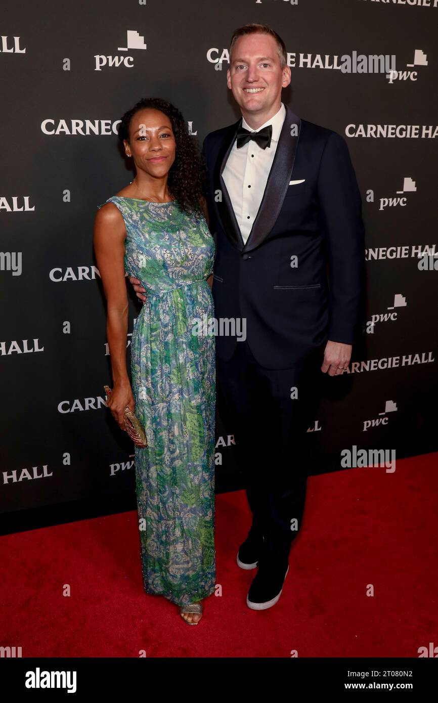 Actor Nikki M. James, left, and Derek Oosterman attend Carnegie Hall's