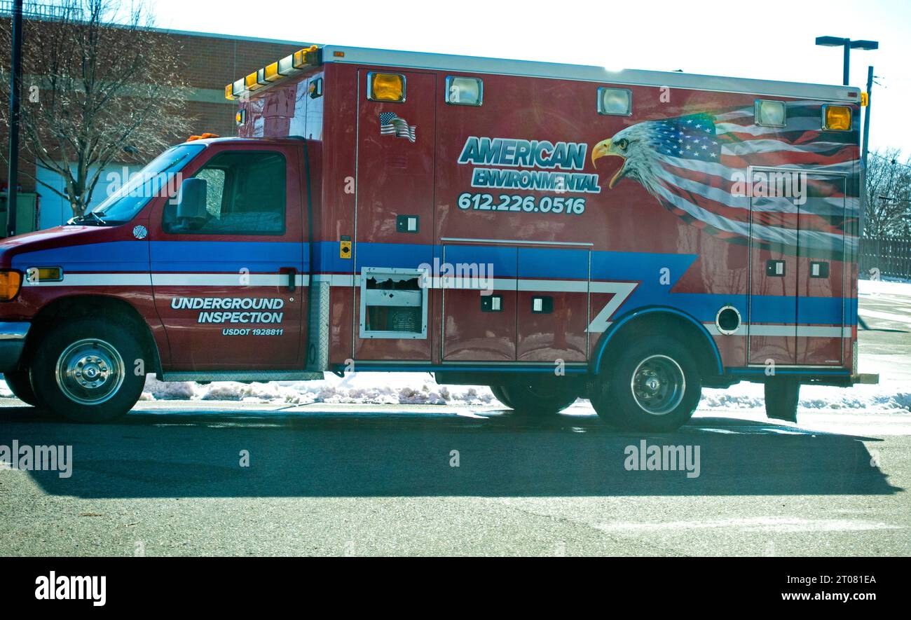 American Environmental truck used for underground inspection and cleanup. St Paul Minnesota MN USA Stock Photo