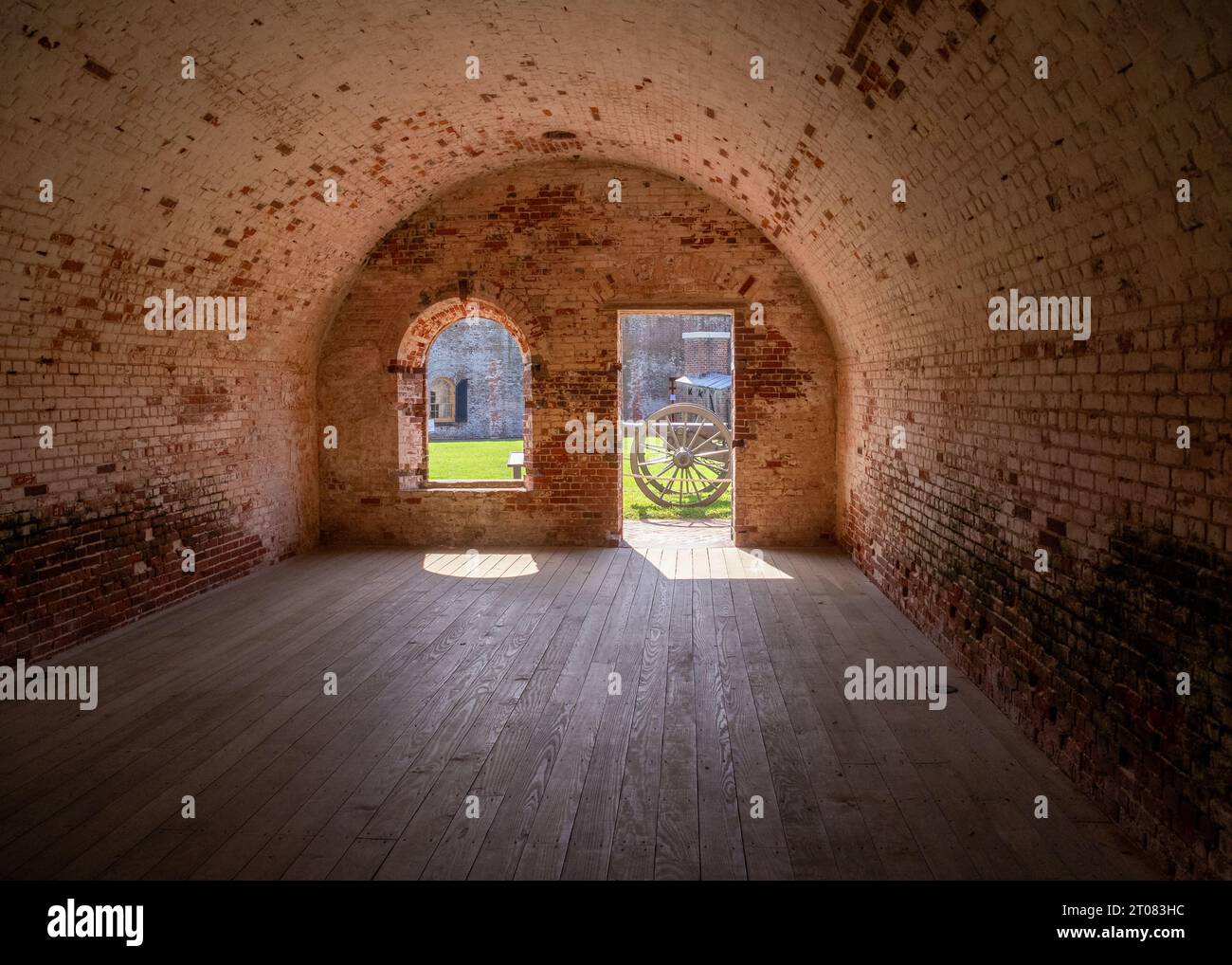 View from inside of fort looking into courtyard, Fort Macon SP, NC Stock Photo