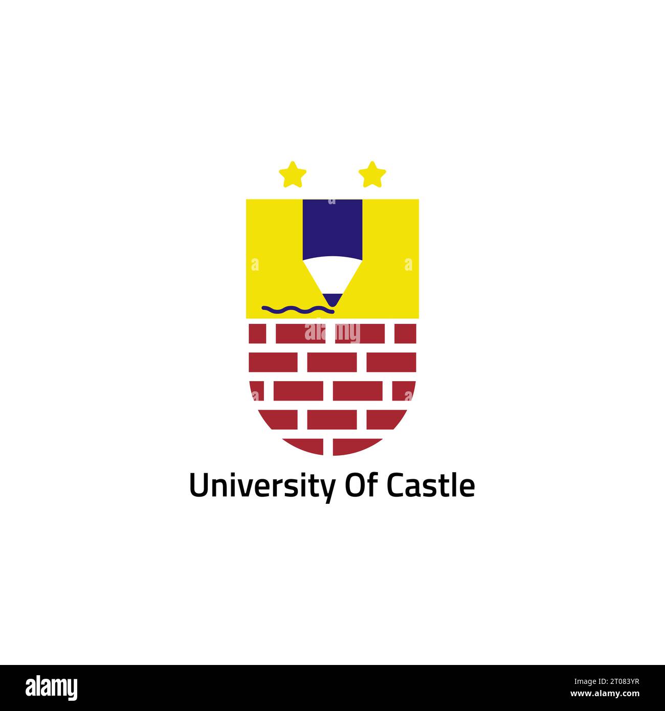 University emblem logo with brick and pencil object. Stock Vector