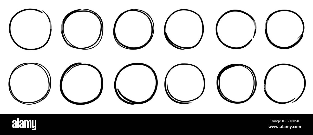 Hand drawn round frame vector set. Hand drawn sketch pencil scribble ...