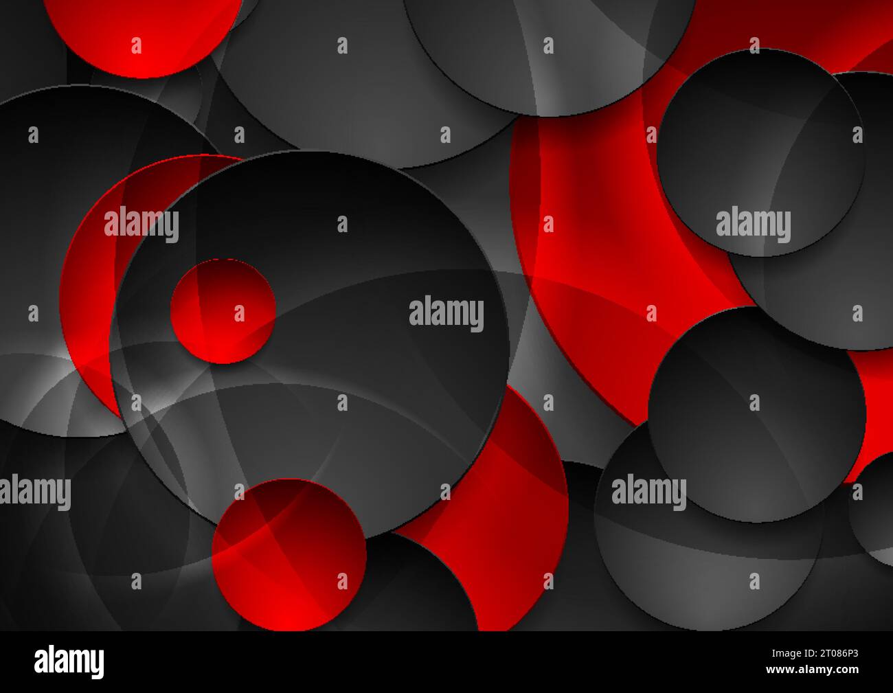 Red and black glossy circles abstract hi-tech background. Geometry vector design Stock Vector