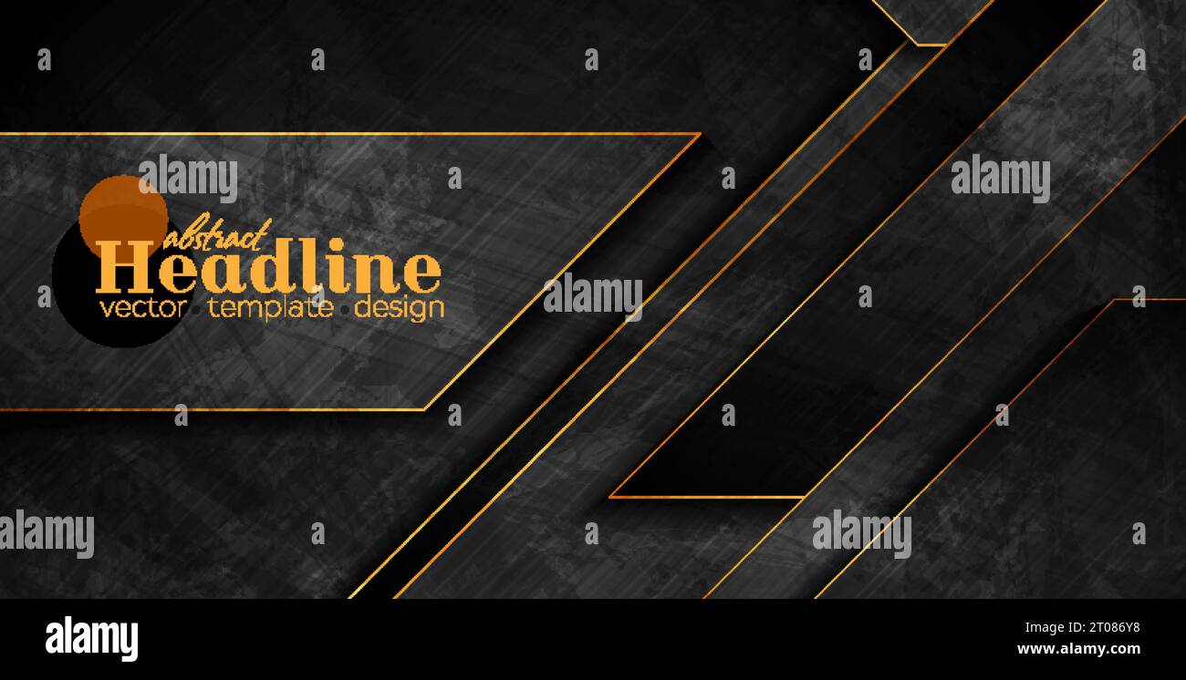 Black grunge geometric abstract background with golden lines. Vector ...