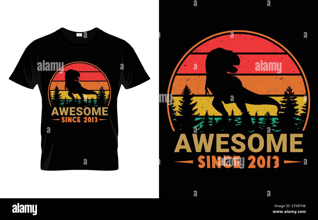 Kids Awesome Since 2013 T-Shirt Birthday 6th 7th T-Rex Vintage