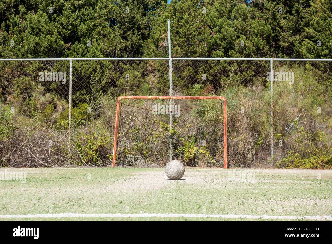 The abandoned football field in Mathraki island, Greece Stock Photo Alamy
