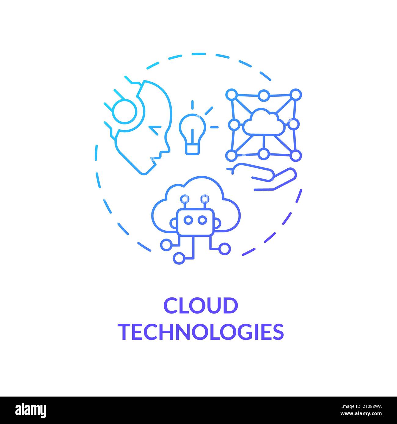 2D gradient thin line icon cloud technologies concept Stock Vector