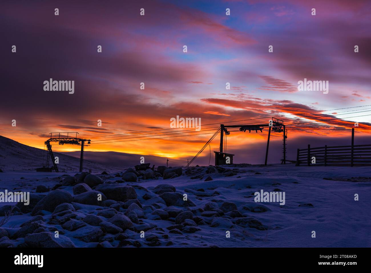 A serene winter sunrise in Swedish ski resort. Stock Photo