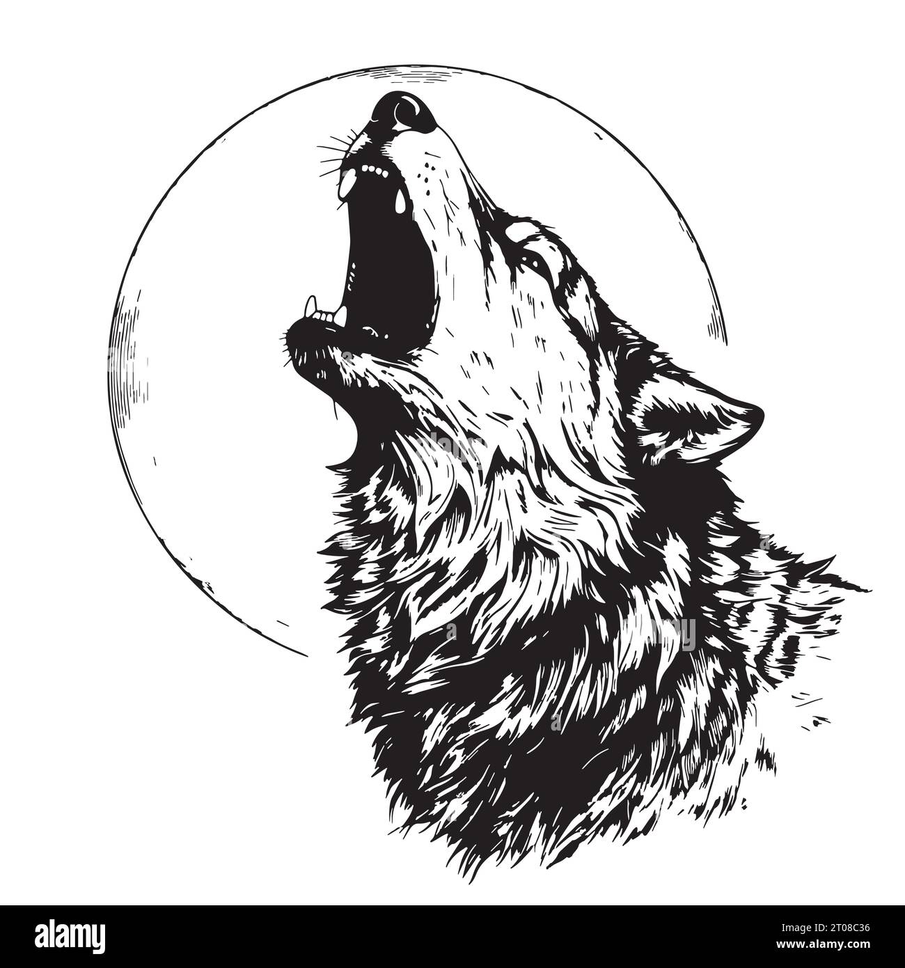 Wolf howls at the moon sketch hand drawn Vector Stock Vector